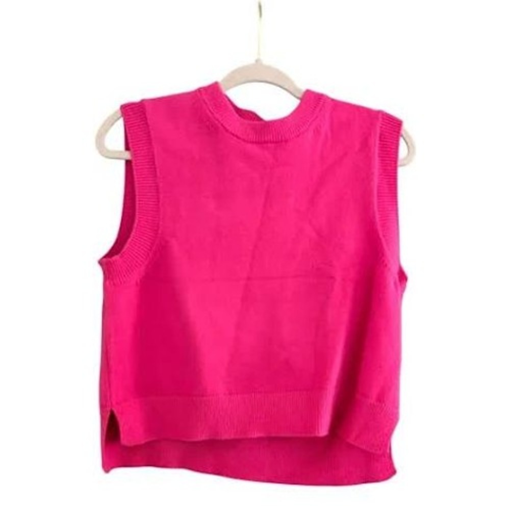 French Connection Hot Pink Sleeveless Knit Sweater Vest Crew Neck Small